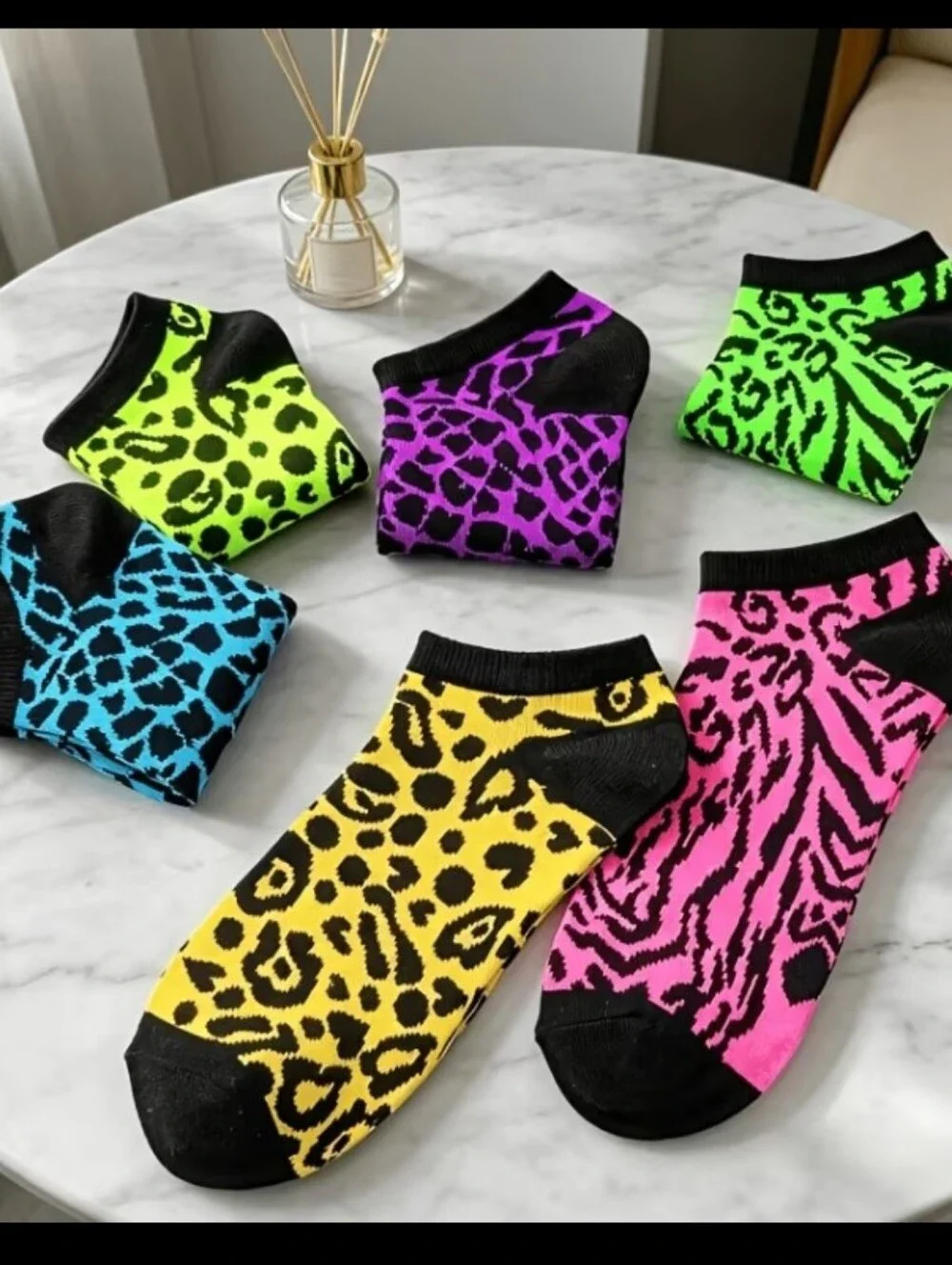 Neon Animal Print Low-Cut Socks - Pack of 5